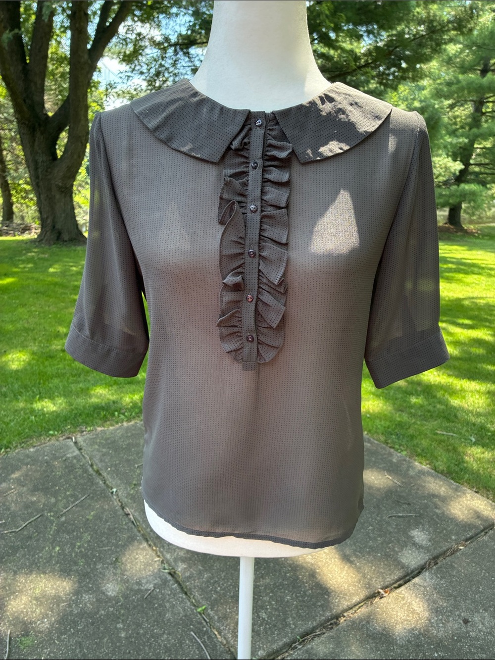 TULLE- Sheer gray and black polkadotted blouse